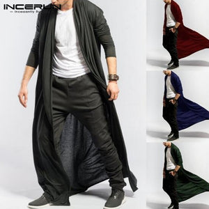 INCERUN 2019 New Men Trench Coat Long Sleeve