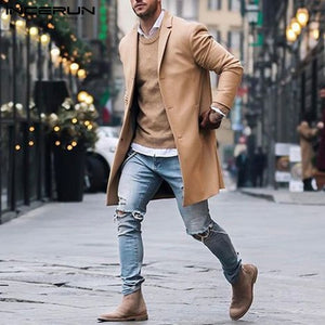 INCERUN 2019 Winter Men Coat Long Sleeve