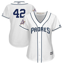 Load image into Gallery viewer, San Diego Padres Majestic Women's 2019 Jackie Robinson Day Official Cool Base Jersey – White
